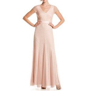 Adrianna Papell Cap Sleeve V-Neck Blush Gown